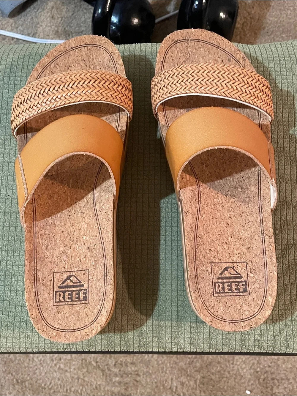 Reef Two-Strap Slide Sandals in Mustard
